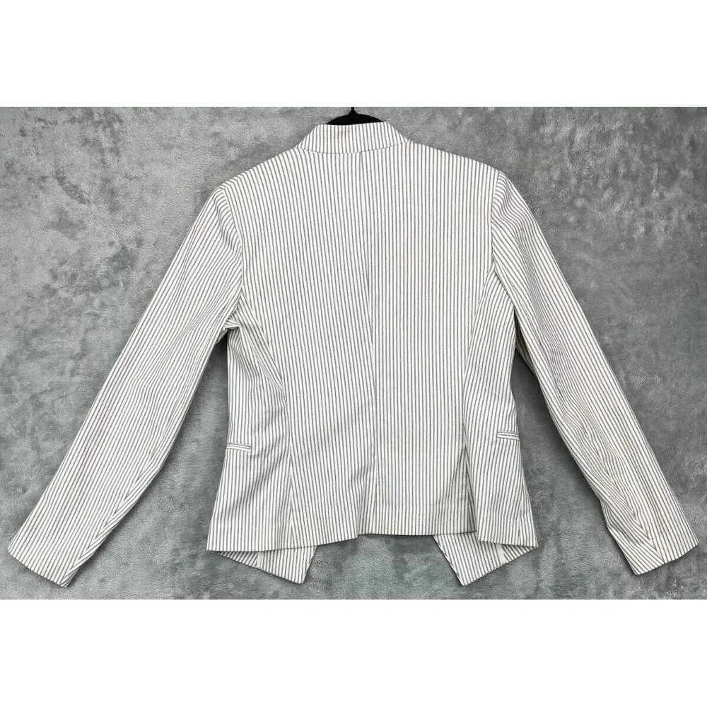 THEORY Women's Open-Front Blazer Jacket Sz 8 White Striped MADE IN USA‎ - Picture 8 of 9